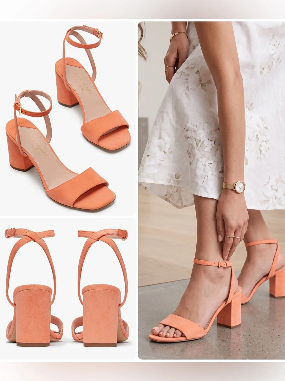 KATE SPADE Delphine Coral Suede Block Heel Ankle-Strap Sandals Shoe NWOB $198